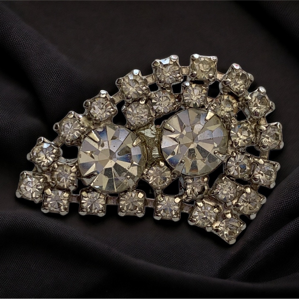 Vintage Silver Rhinestone Brooch Downton Abbey and Guilded Age Style